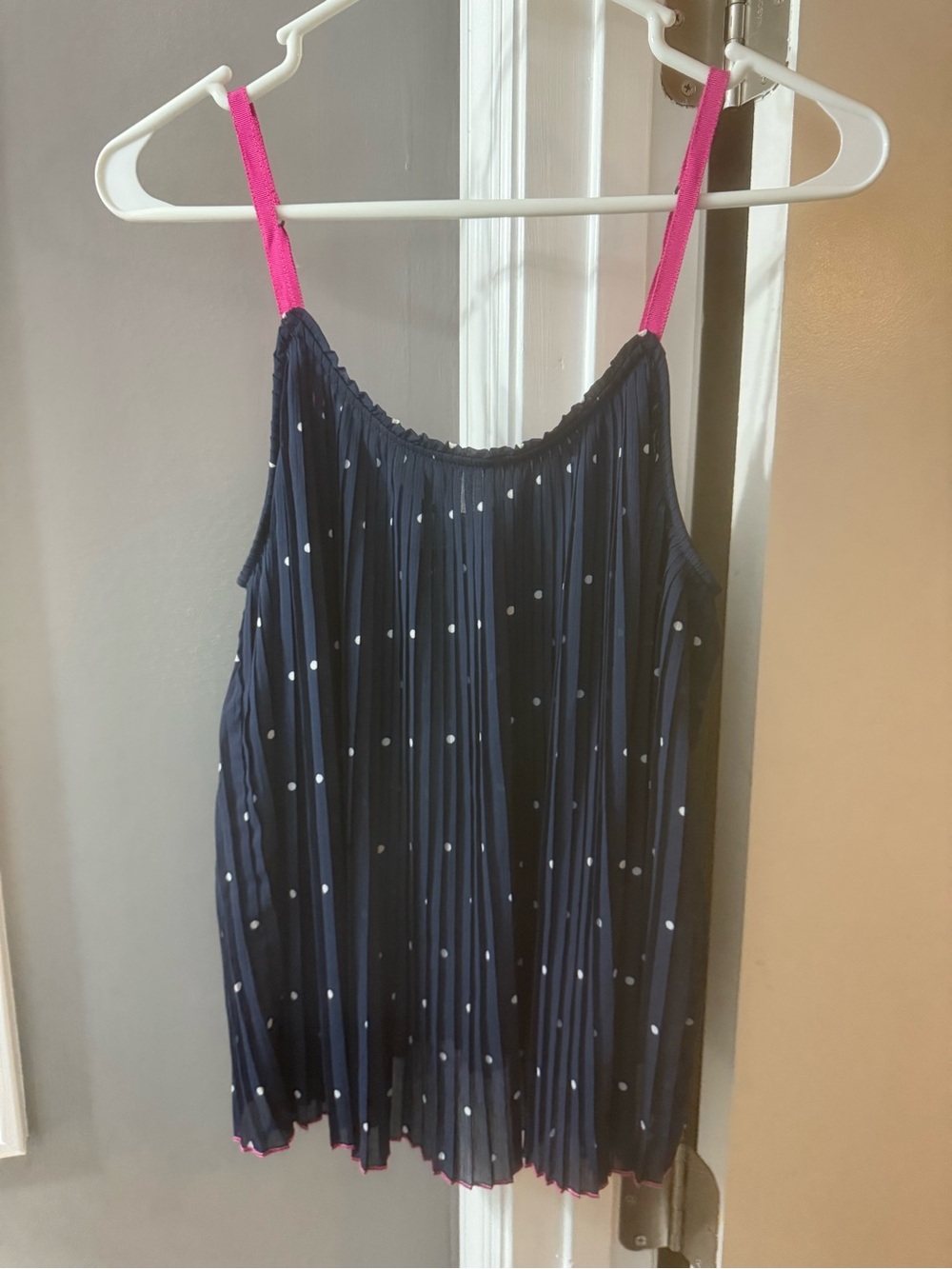 Abercrombie & Fitch Navy Polka Dot Pleated Cami with White Dots